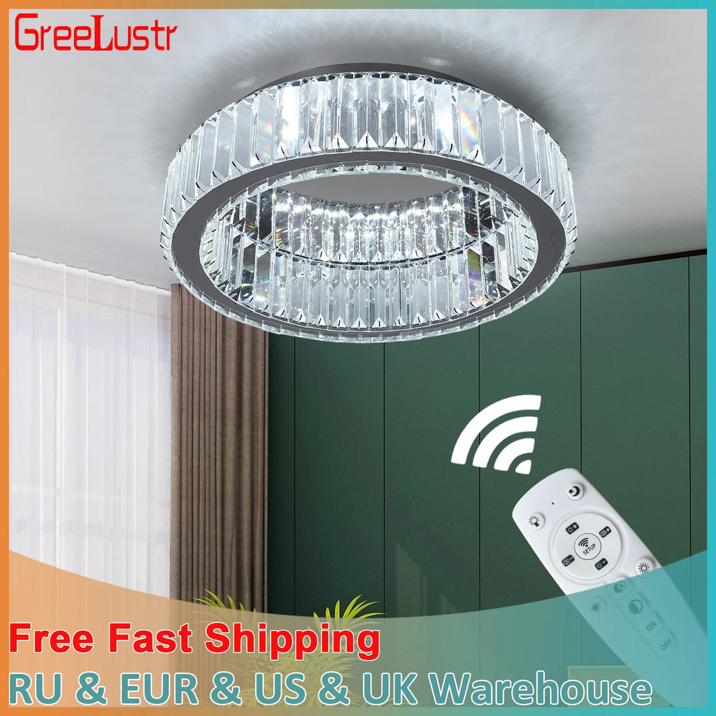 Modern Big Crystal Round Led Chandelier Dimmable Ceiling Light Fixture with Remote for Foyer Hall Bedroom Indoor Lights  Lustres TAVEN System LLC