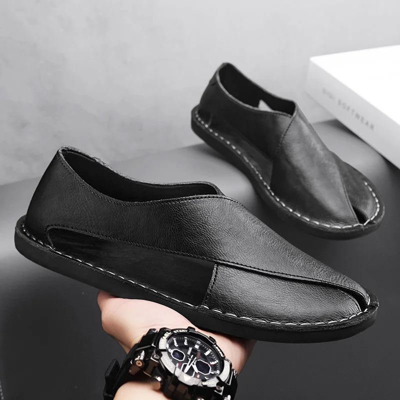 Summer Men's Sandals Handmade Leather Casual Shoes Comfortable Slip-On Beach Shoes Breathable Sandals Loafers Wading Aqua Shoes TAVEN System LLC