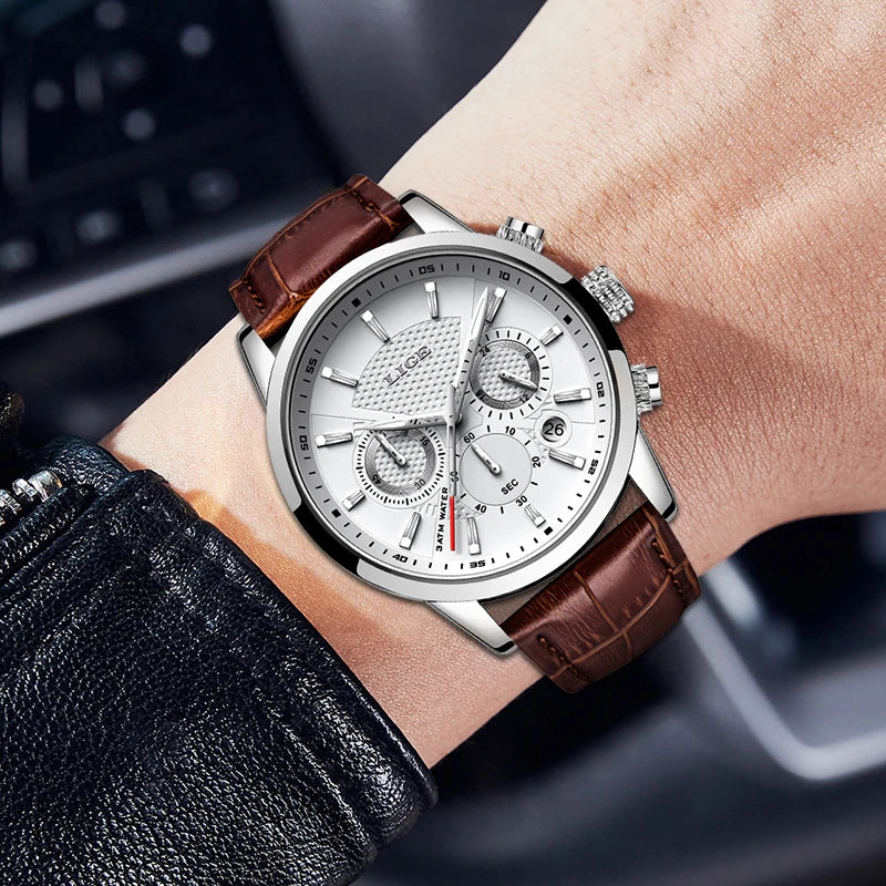 2024 LIGE Top Luxury Mens Watch Casual Business Quartz Watches Men Fashion Leather Wristwatch Waterproof Male Clock Reloj Hombre - TAVEN System LLC