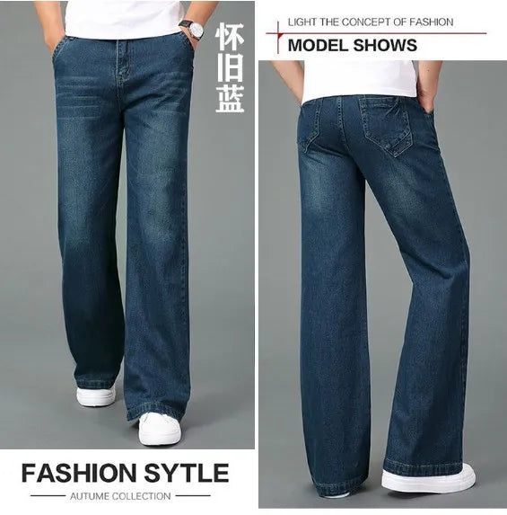 Men Flared Boot Cut Jeans Loose Wide Leg Denim Pants