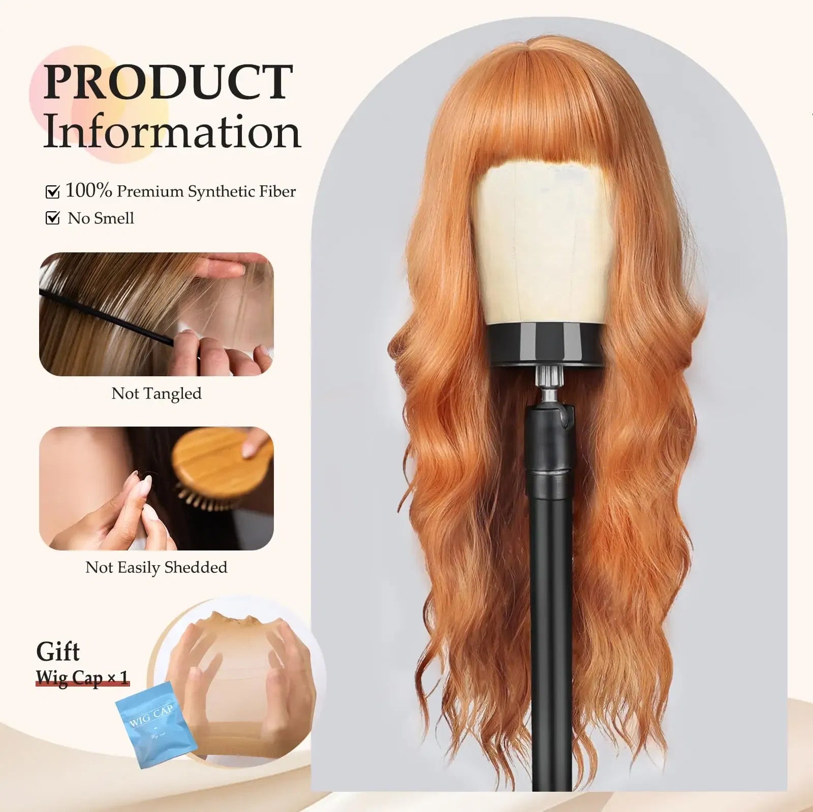 Color: T1B/27 - Orange synthetic wig with big waves for party, Halloween cosplay, daily use wig, high-temperature hair accessory Taven