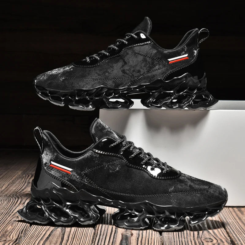 Men Leather Sneakers Lightweight Breathable Casual Running Shoes