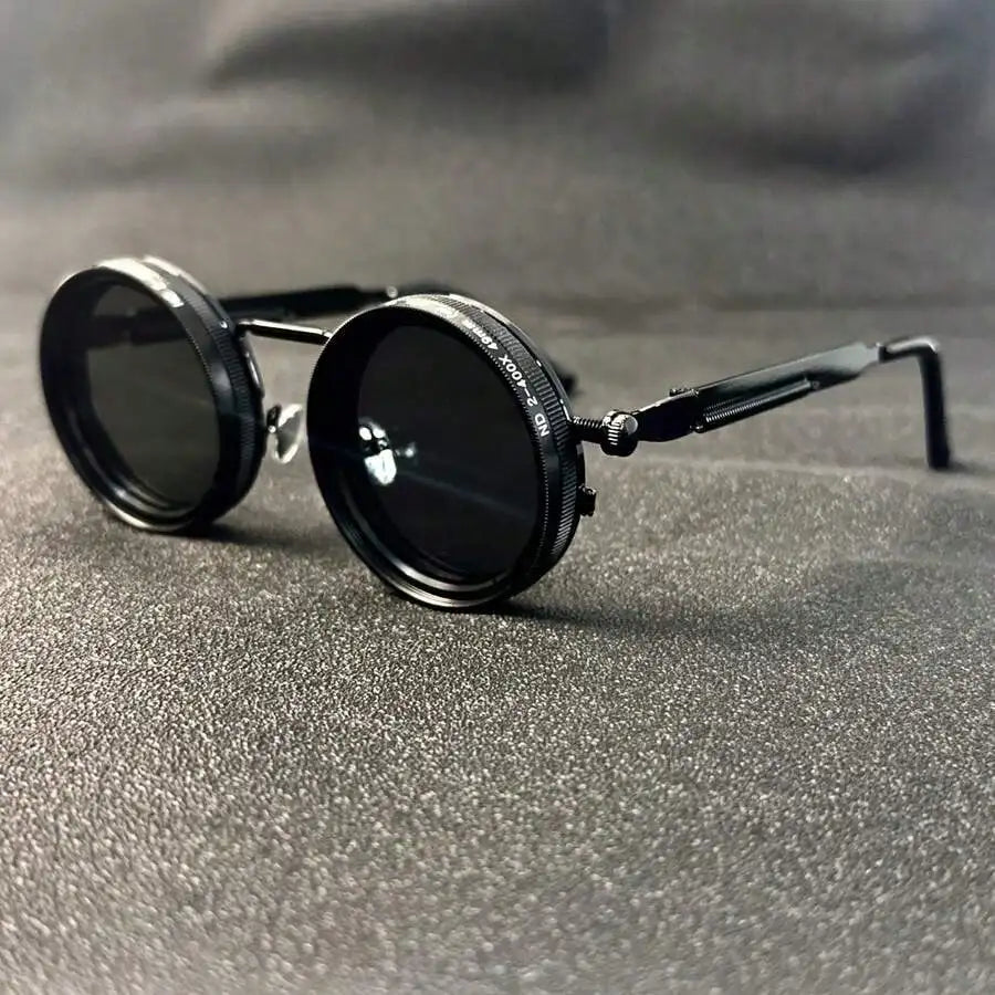 Men's Retro Spandex Style Rotating Sunglasses - Adjustable Brightness Steampunk Style Alloy Frame, Black And Gray Gradient Lenses, Travel And Fashion Accessories, Sunglasses, Party Sunglasses, Suitable For Bohemian Style Sung - TAVEN System LLC
