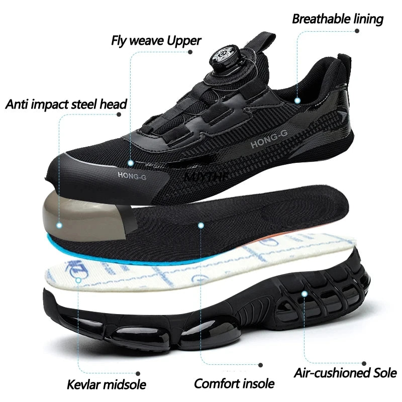 Men's Work Shoes  Rotary Buckle Work Sneakers Protective Shoes Safety Industrial Puncture-Proof Anti-Smash Steel Toe Shoes TAVEN System LLC