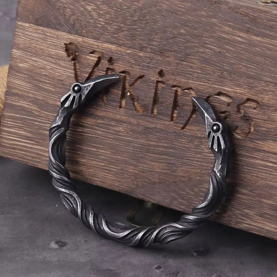 Stainless Steel Nordic Viking Norse Raven Bracelet Men Wristband Cuff Bracelets with viking wooden box TAVEN System LLC