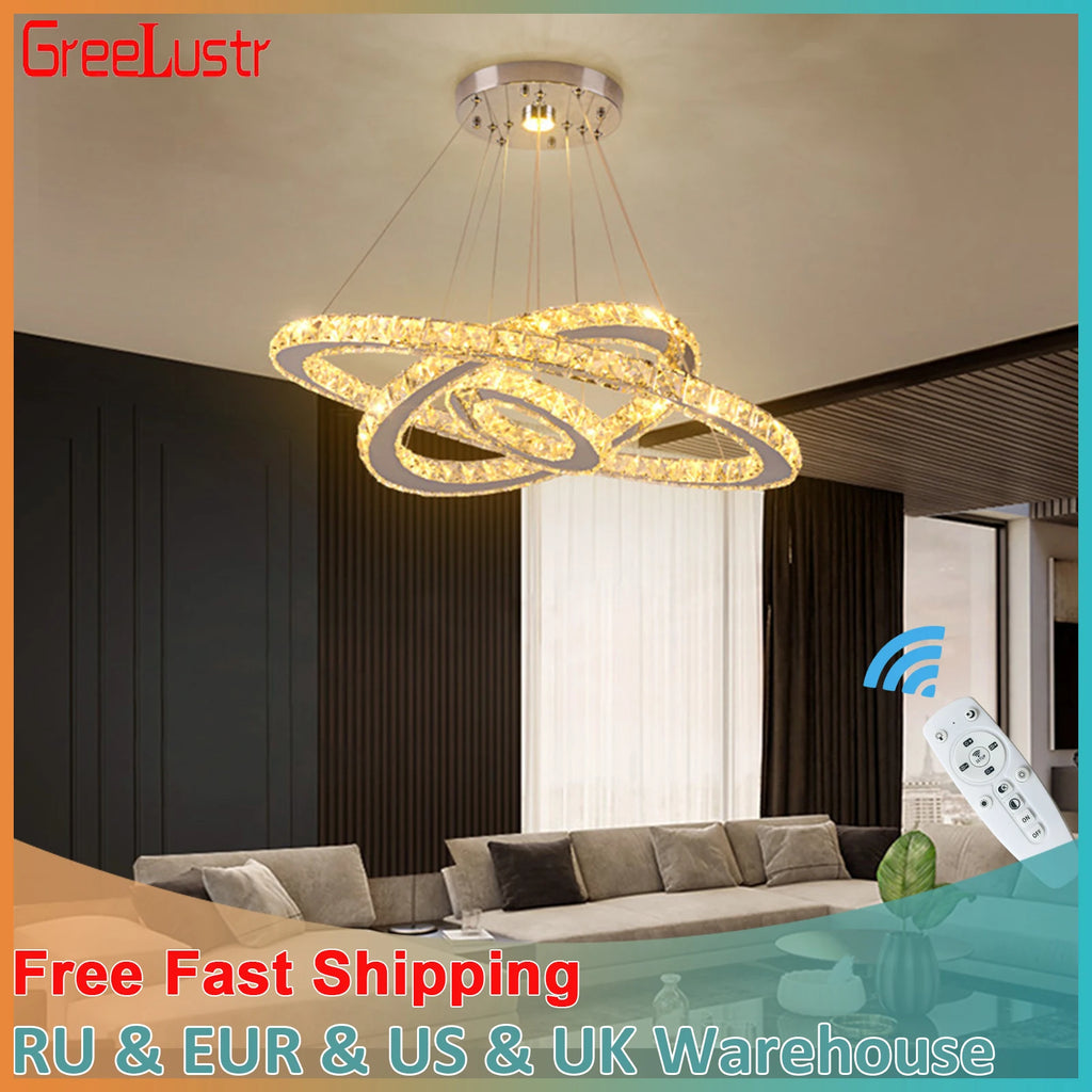 Luxury Crystal Modern Pendant Light DIY Rings Led Dimmable Chandelier Hanging Lustre Ceiling Lamp Home Living Room Decor Fixture TAVEN System LLC