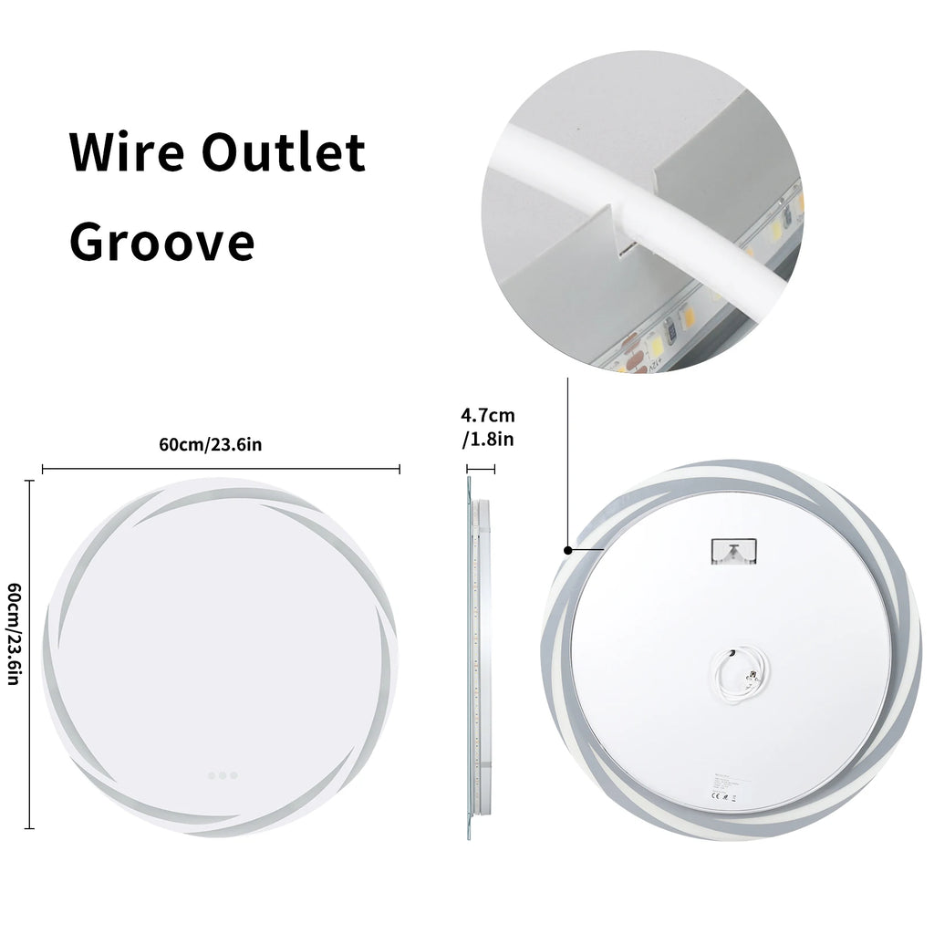 Anti-fog LED Bathroom Mirror Circle Backlit HD Wall Mounted Vanity Mirror Shatterproof 3 Colors Lights Adjust TAVEN System LLC