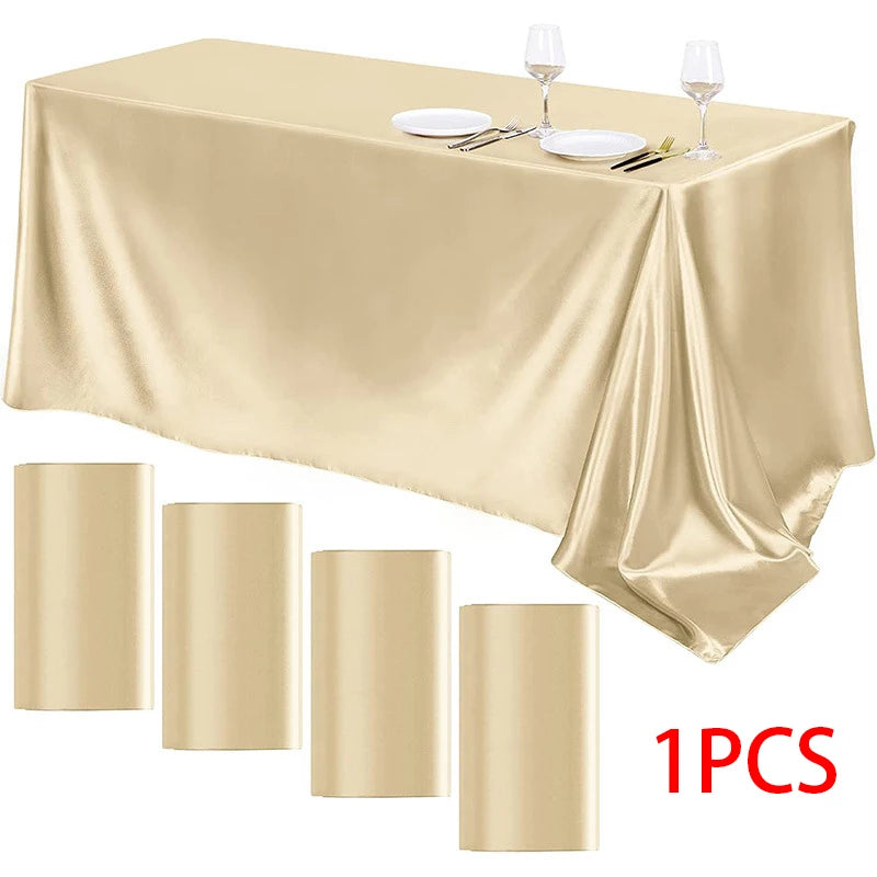 Rectangle Wedding Satin LargeTablecloth Bright Smooth Silk Table Cover Christmas Anniversary Dining Party high-end Table Decor TAVEN System LLC