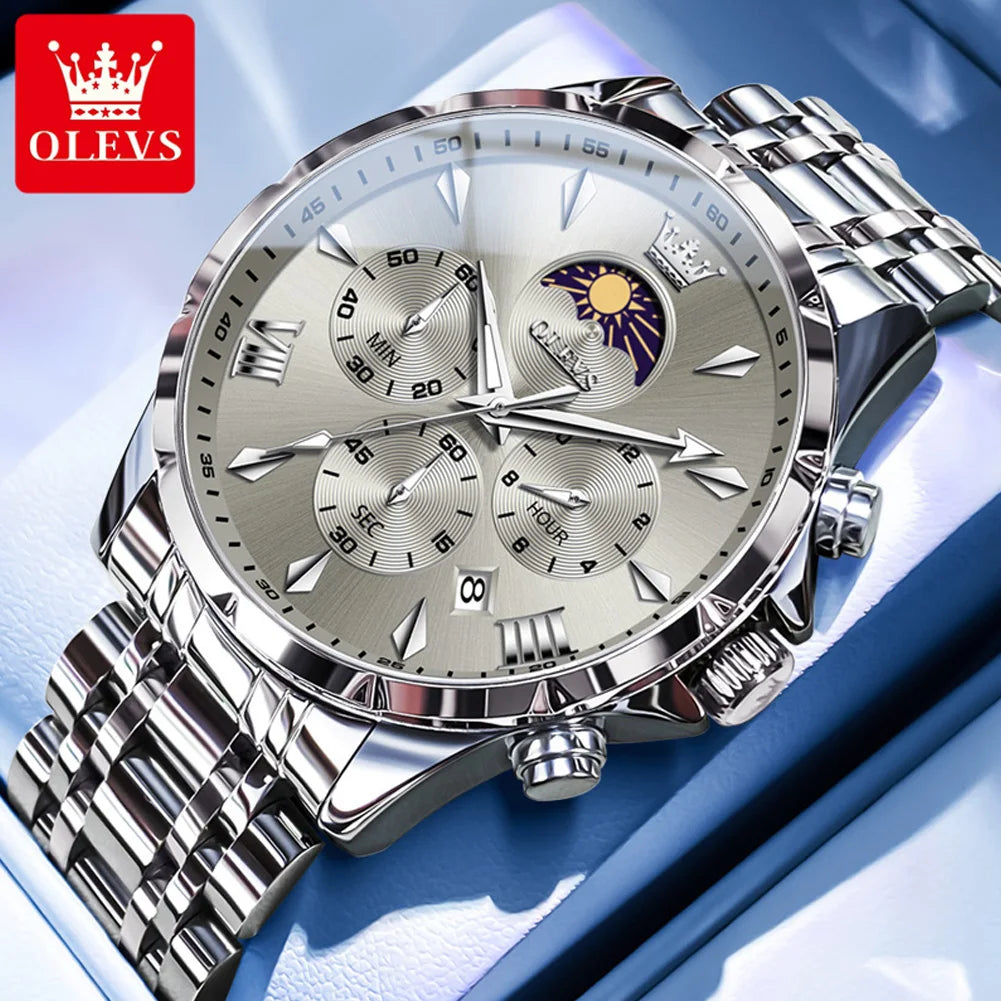 OLEVS 3653 Moon Phase Men Watch Luxury Brand Quartz Watch Fashion Original Waterproof Luminous 24-hour Automatic Date Men Watch TAVEN System LLC