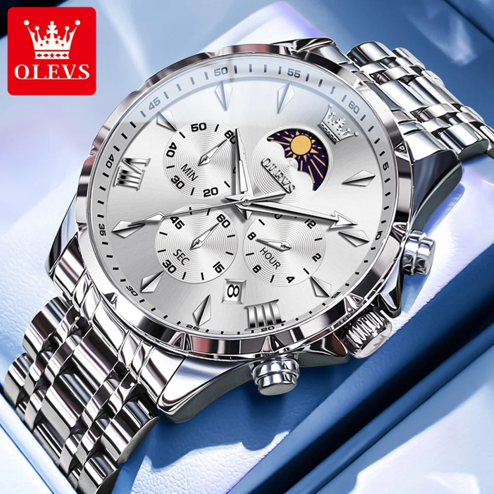 OLEVS 3653 Moon Phase Men Watch Luxury Brand Quartz Watch Fashion Original Waterproof Luminous 24-hour Automatic Date Men Watch TAVEN System LLC