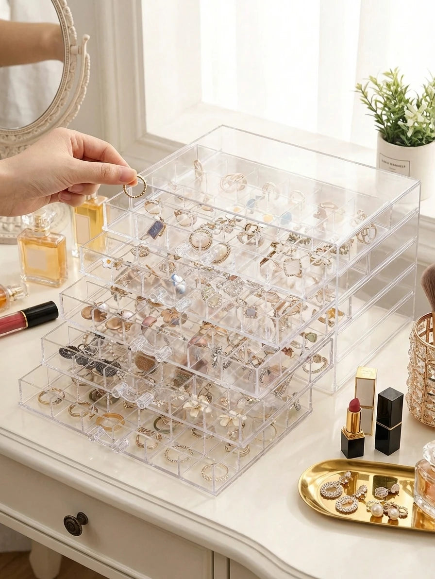 5-Drawer Clear Acrylic Jewelry Organizer, 120-Grid Transparent Storage Box for Earrings, Rings, Studs, Beads and Small Accessories, Vanity Dresser Display Case TAVEN System LLC