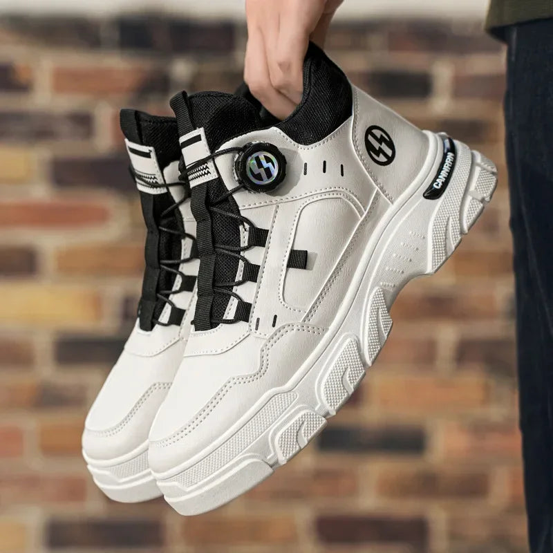 Autumn Men's Sneakers New Breathable Workwear Shoes Trendy Thick Soled Shoes Anti Slip White Casual Skateboard Shoes Ankle Boots TAVEN System LLC