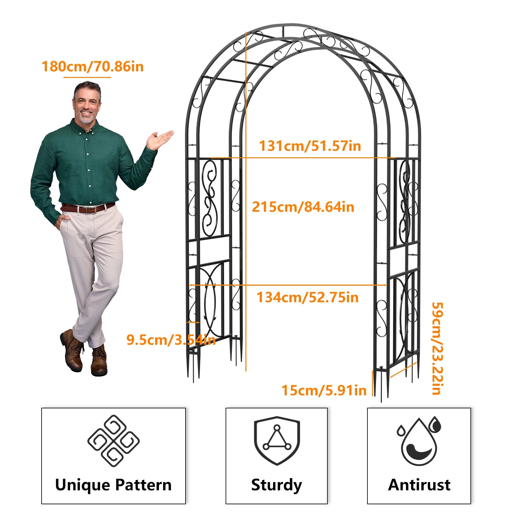 Heavy duty metal garden arbor arch trellis for climbing plants
