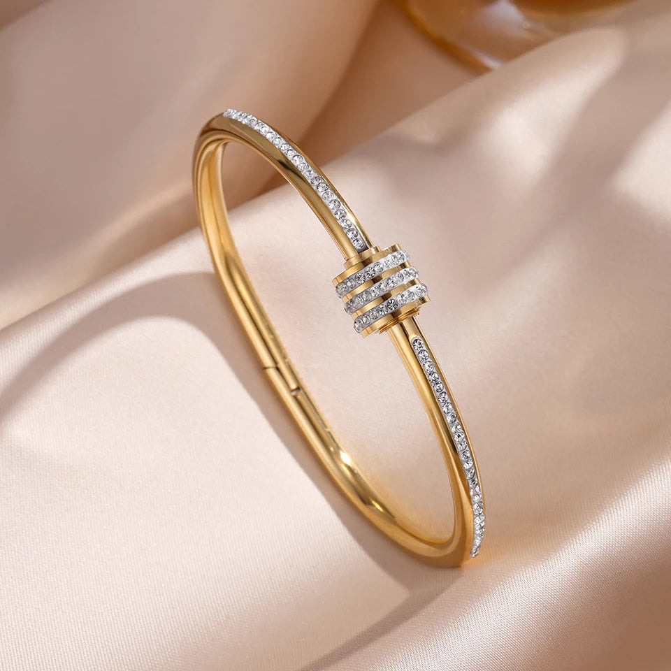 ZAKOL 5/1pcs Sparkling Zirconia Inlaid Stainless Steel Bracelet Set for Women Stackable Bangles Fashion Non Fading Jewelry Gift TAVEN System LLC