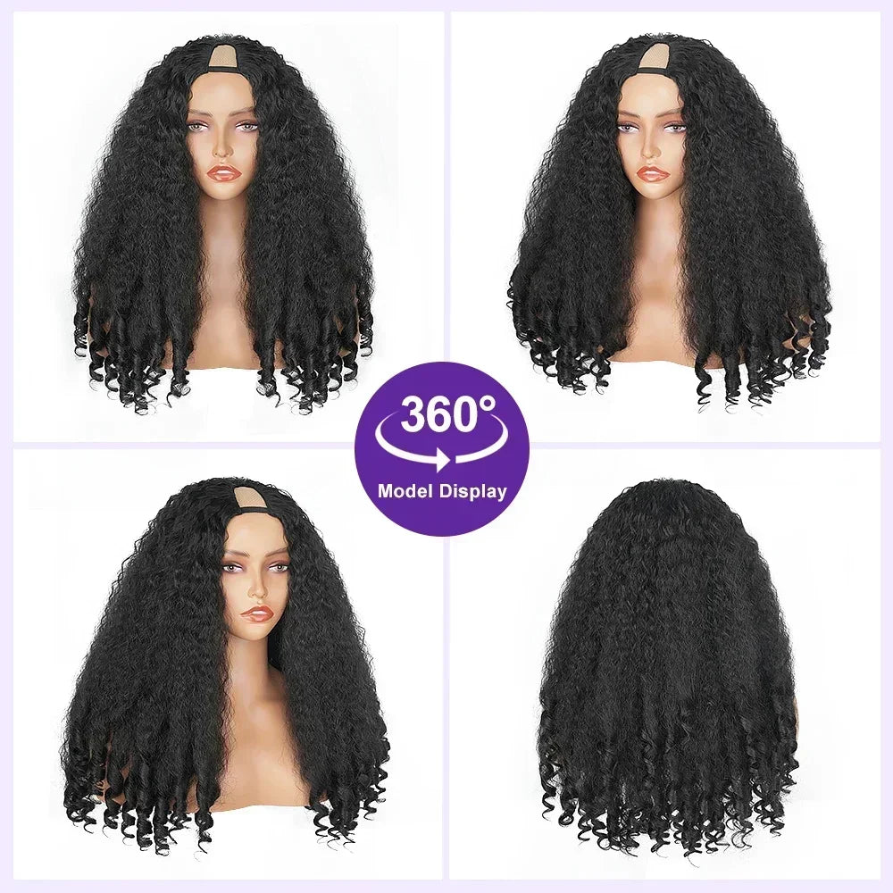 Afro Kinky Straight V Part Synthetic Glueless Wig for Women