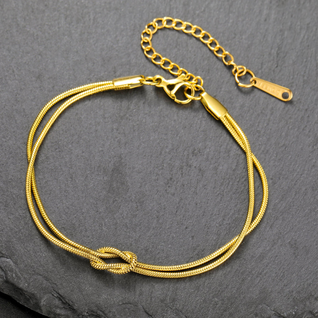 Cazador Gold Color Love Knot Double Snake Chain Bracelet Stainless Steel Trendy Bracelets for Women Men Jewelry Mother's Gift TAVEN System LLC