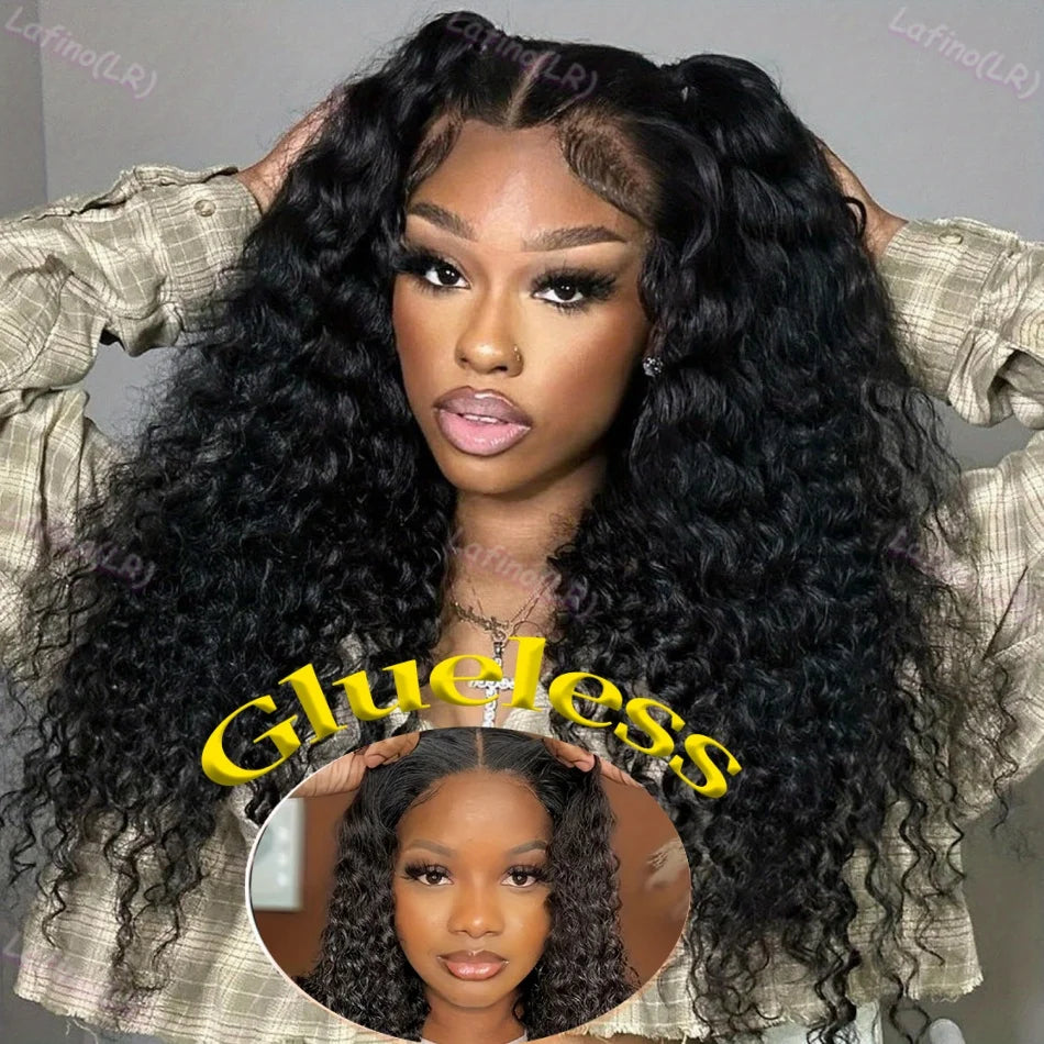 Stretched Length: 34inches, Hair Color: #12, Density: 180%, Ships From: CHINA - Glueless Wig Human Hair Ready To Wear Water Wave Lace Front Wig 4x4 5x5 Lace Closure Black Wig Curly HD Lace Frontal Human Hair Taven