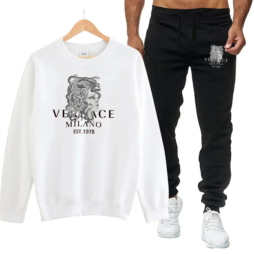 Men Print Sweatshirt Tracksuit Set Casual Sports Two Piece Outfit