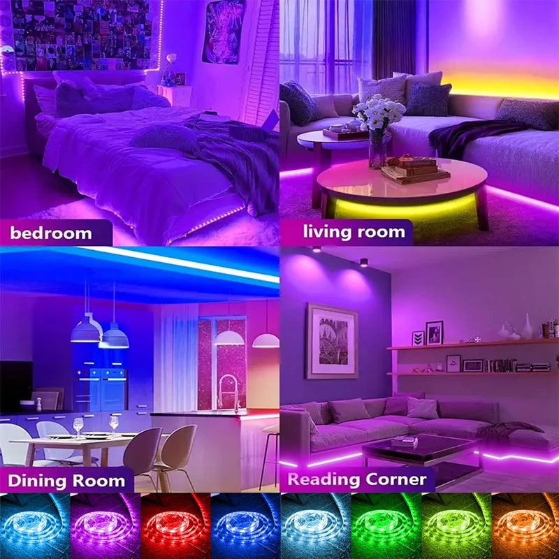 LED Strip Lights RGB 5050 LED Strips Bluetooth APP Control Color Changing DC 12V 30LEDS/M Per Meter For Bedroom Room Kitchen Bar TAVEN System LLC