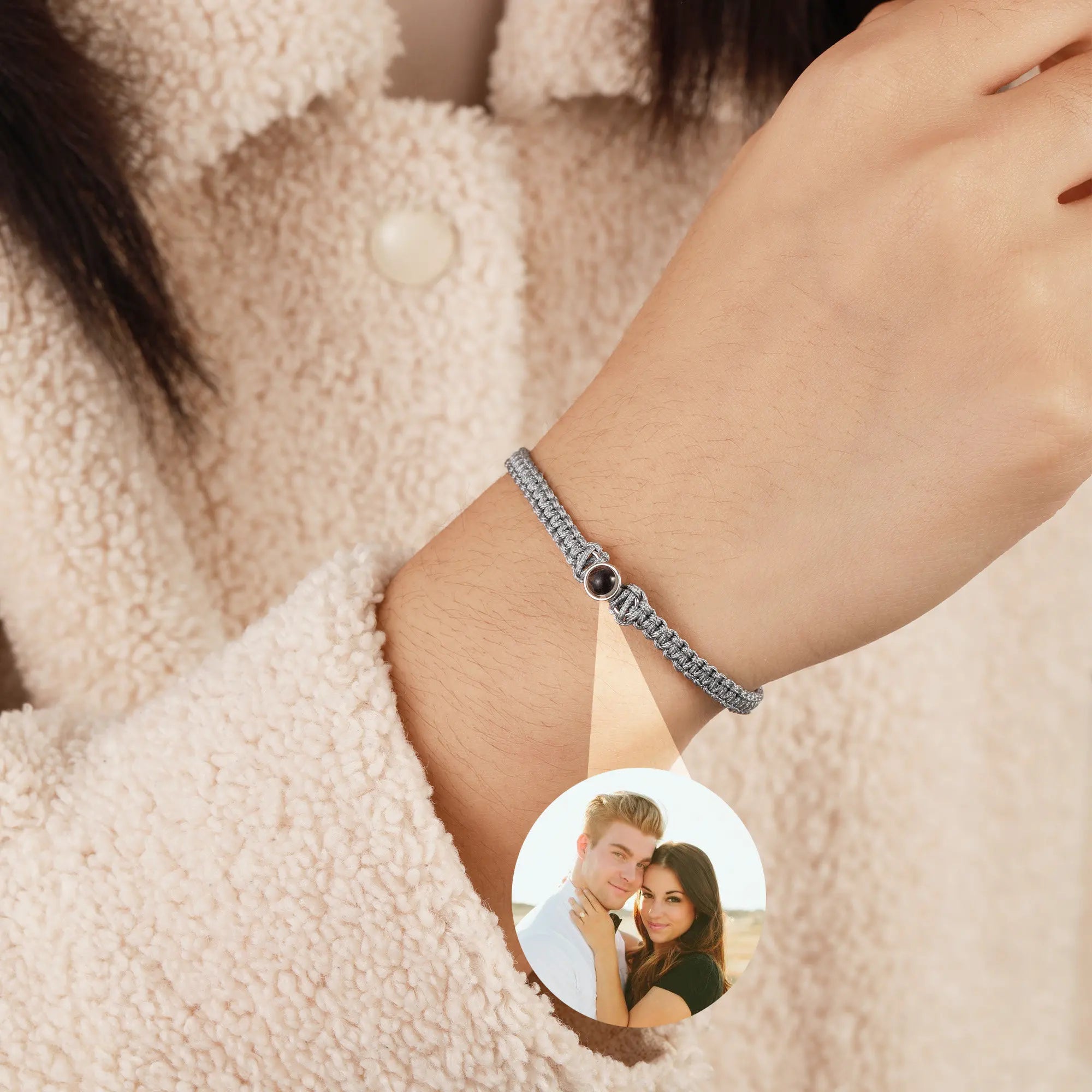 Custom Photo Projection Bracelet Adjustable Woven Titanium Steel Pendant DIY Picture Bracelet Jewelry Valentine's Day Gift TAVEN System LLC