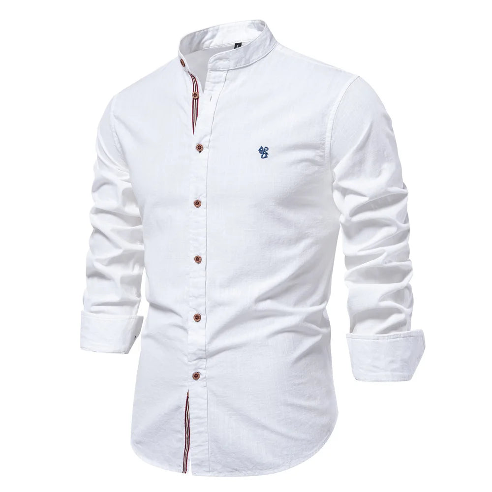 Men’s Cotton Linen Long Sleeve Solid Color Business Shirt TAVEN System LLC