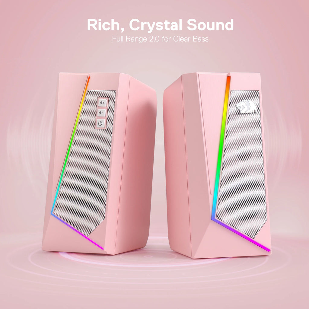 Redragon GS520 RGB Desktop Speakers, 2.0 Channel PC Stereo Speaker with 6 Colorful LED Modes, Enhanced Sound, White/Pink TAVEN System LLC