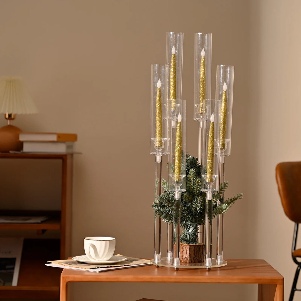 10Pcs Clear 6 Arm Candelabra Taper Candle Holder For Wedding Party Dining Table Banquet Event Decor TAVEN System LLC