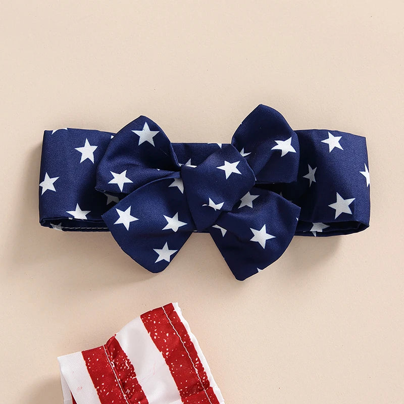 Baby Girl 4th of July Ruffle Romper with Matching Headband