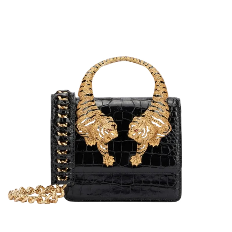 Croc Embossed Women Leather Handbag Tiger Crystal Shoulder Bag TAVEN System LLC