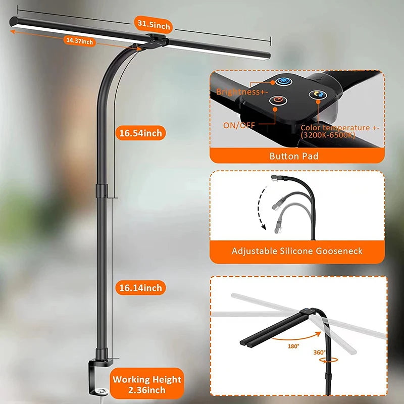 LAOPAO Double Head LED Desk Lamp EU/US Architect Desk Lamps Office 24W Brightest 5Color Modes and 5 Dimmable Eye Protection lamp TAVEN System LLC