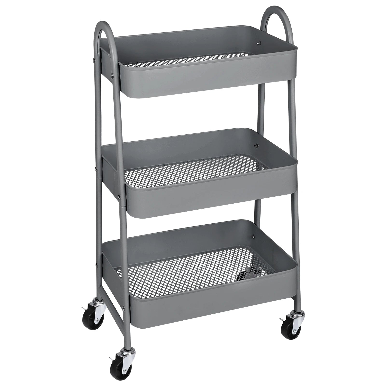 Metal rolling storage cart with lockable wheels