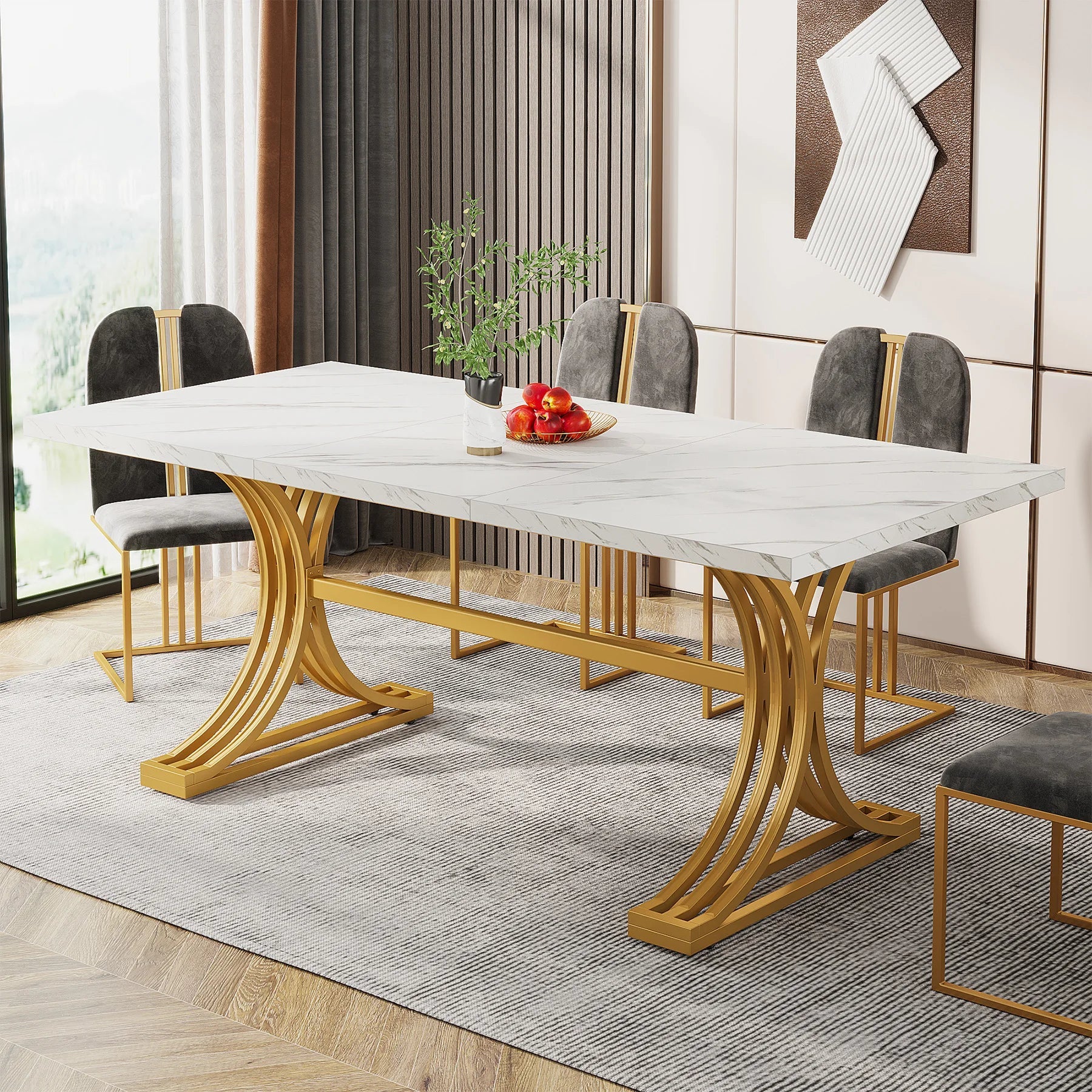 Tribesigns 63 Inch Faux Marble Dining Table TAVEN System LLC