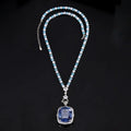 Exquisite Adjustable Ring Pendant Necklace Blue Pink High Carbon Drill Cushion Cut Jewelry in Elegant Style for Women Party Gift