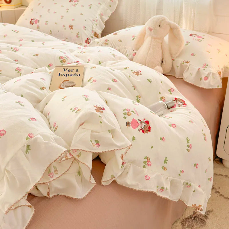 Bonenjoy Lace Duvet Cover Printed Home Quilts Cover Ruffles Comforter Covers Adults Kids Room Bedding (Pillowcase Need Order) TAVEN System LLC