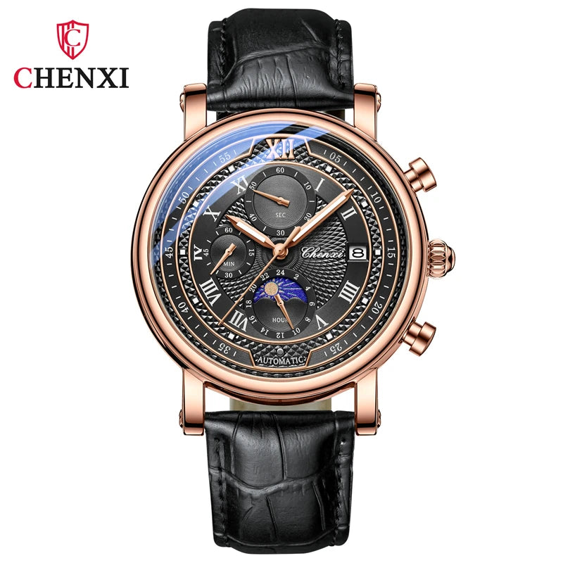 CHENXI 976 Multi functional Clock True Three Eye Six Needle Lunar Calendar Business Quartz Leather Men's Watches montres hommes - TAVEN System LLC