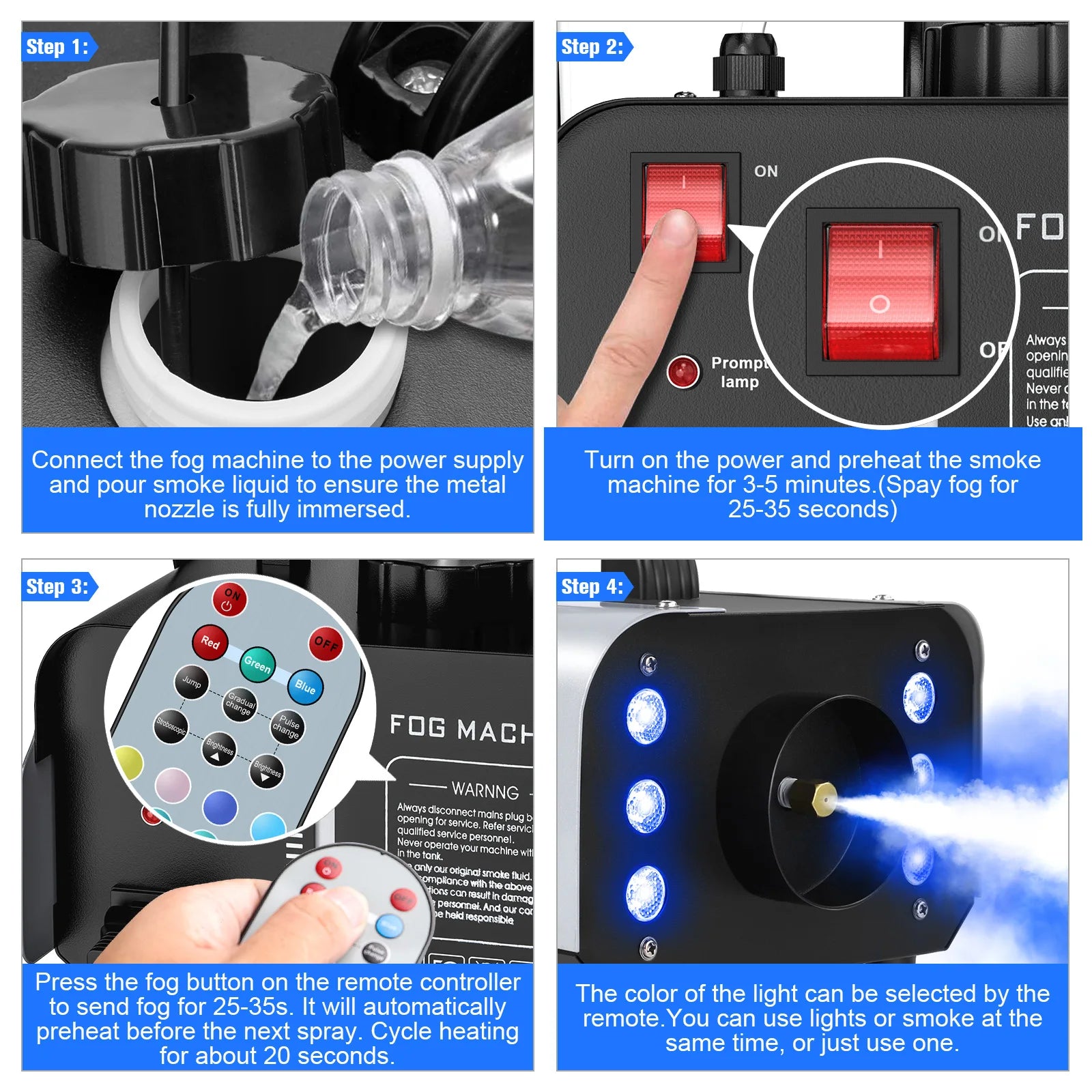 U'King 1200W Fog Machine 6LEDs Remote Fogger Ejector Disco Colorful Smoke Machine DJ Christmas Party Effects Stage Light TAVEN System LLC