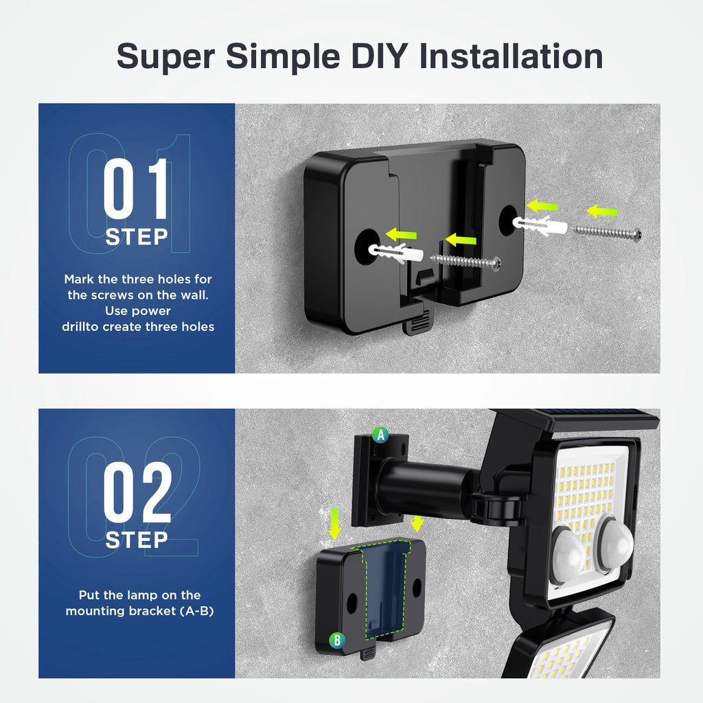 3000LM 188 LED solar motion sensor security light for outdoors