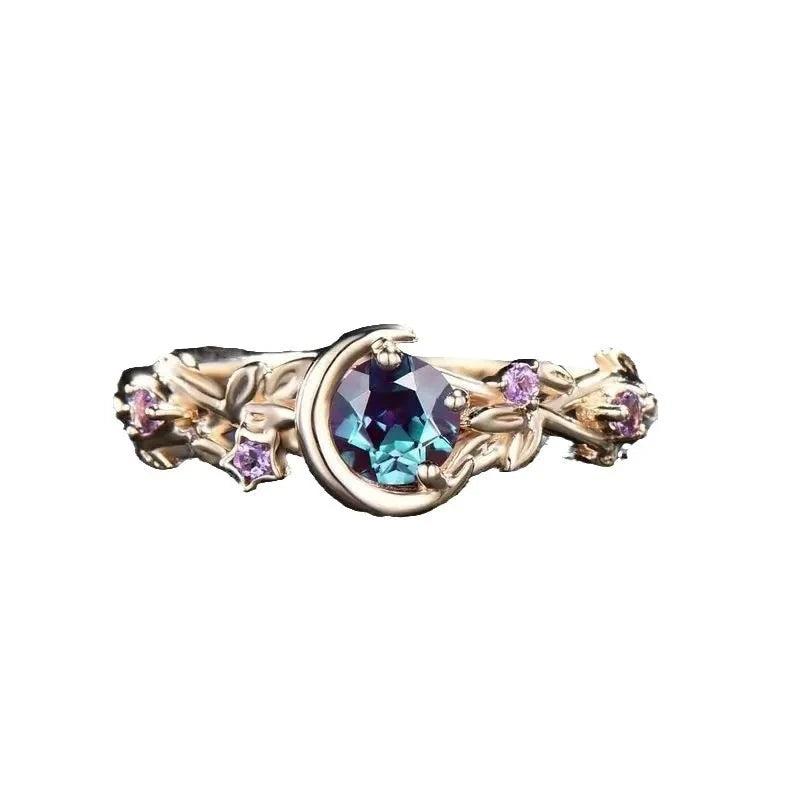 Creative personality moon stars and flowers colored zircon crystal ring, fashion chic women's jewelry TAVEN System LLC