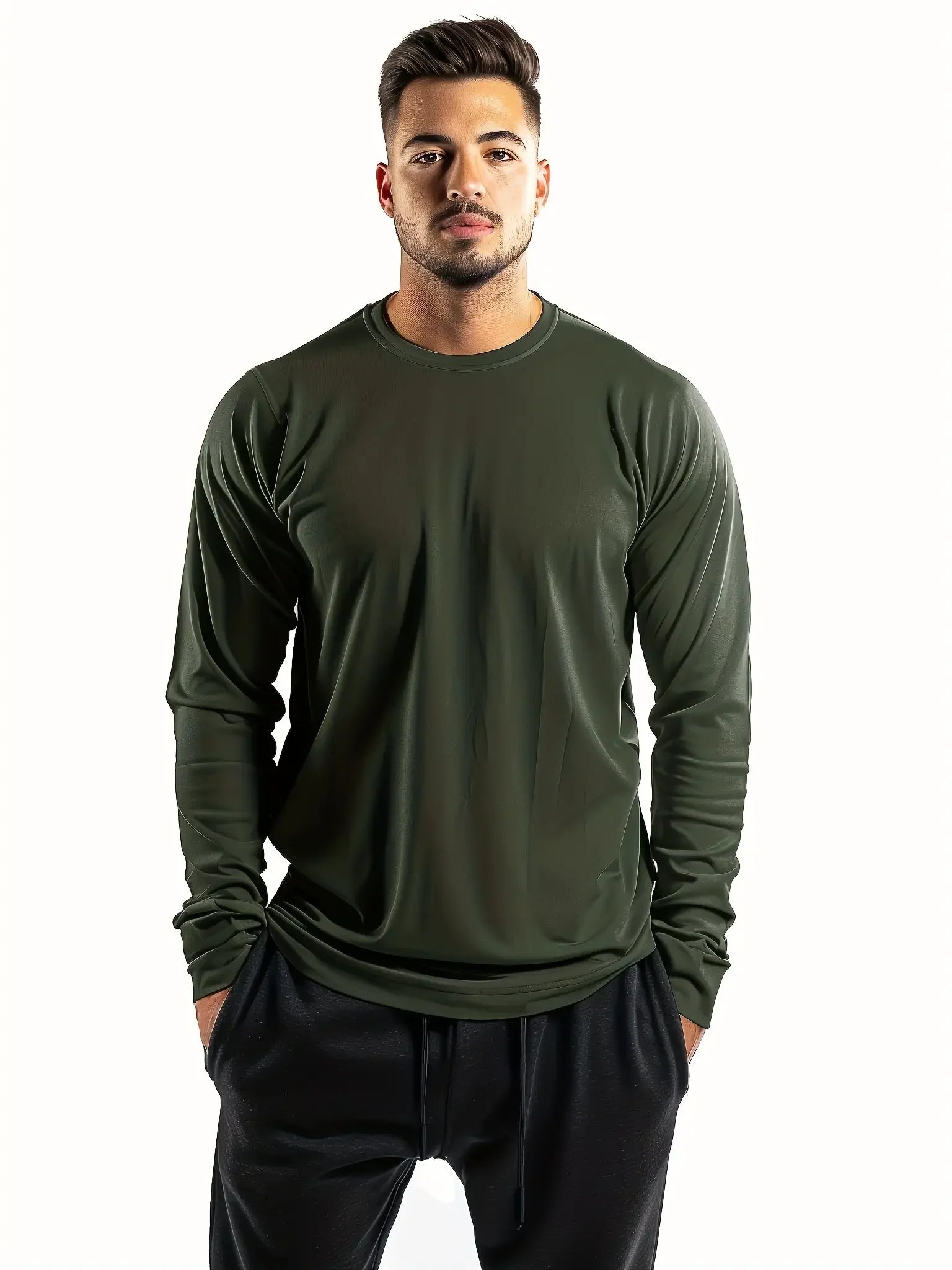 5-piece men's solid color round neck long sleeved T-shirt, versatile design, comfortable and fashionable TAVEN System LLC