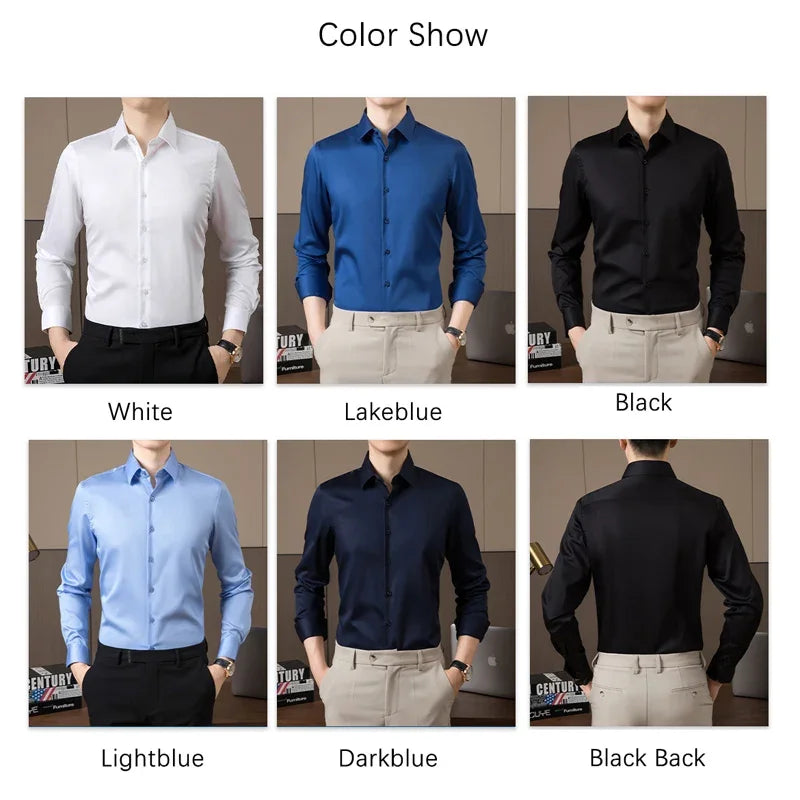 Men Business Cotton Dress Shirt Solid Formal Wedding Slim Fit Shirt