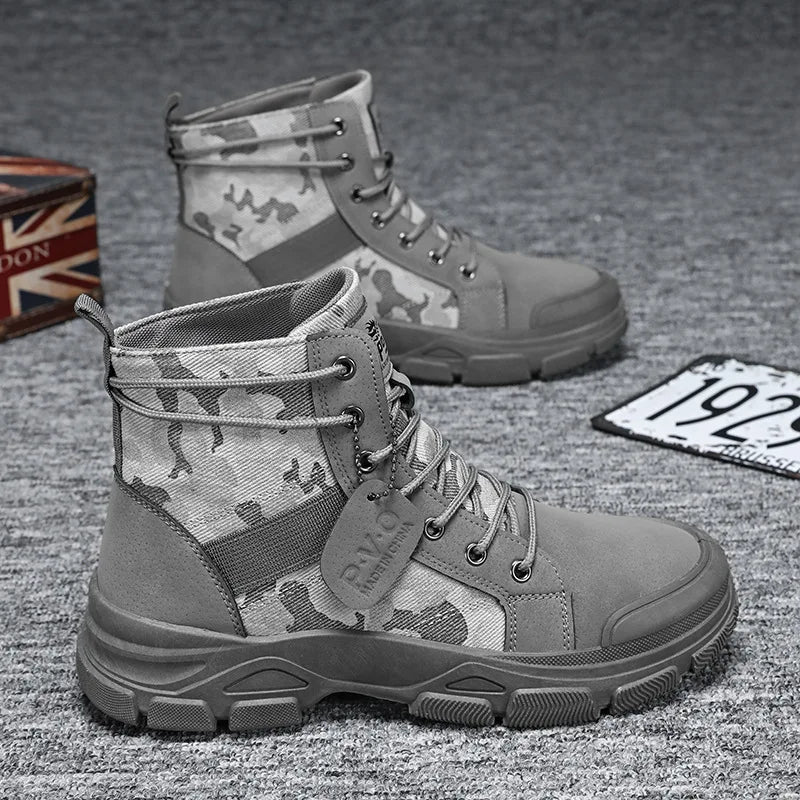Mens Camouflage High Top Work Boots Comfortable Sneakers Outdoor Hiking Shoes Thick Sole Non-Slip Durable Lace-Up Platform Boots TAVEN System LLC