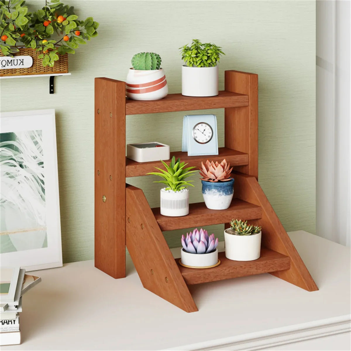 4 tier wooden plant stand for succulents balcony and desktop