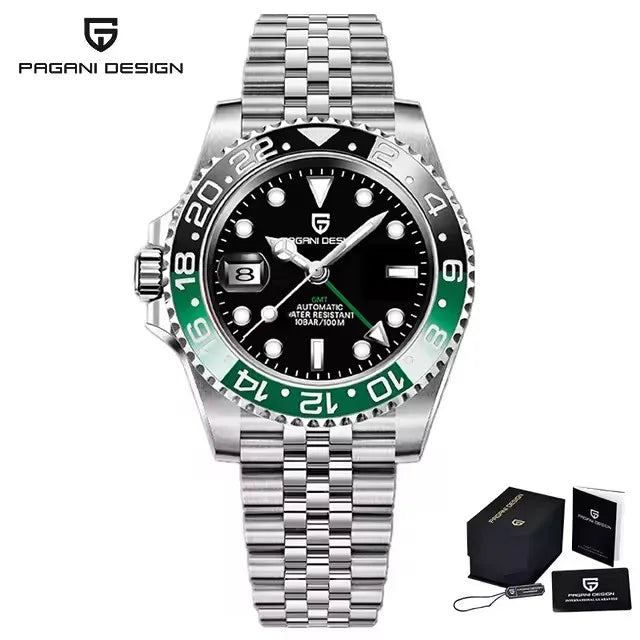PAGANI DESIGN 40MM Black Gray Dual Tone Automatic Mechanical GMT WATCH Sapphire Glass Stainle Steel Sports luminous Watches men - TAVEN System LLC