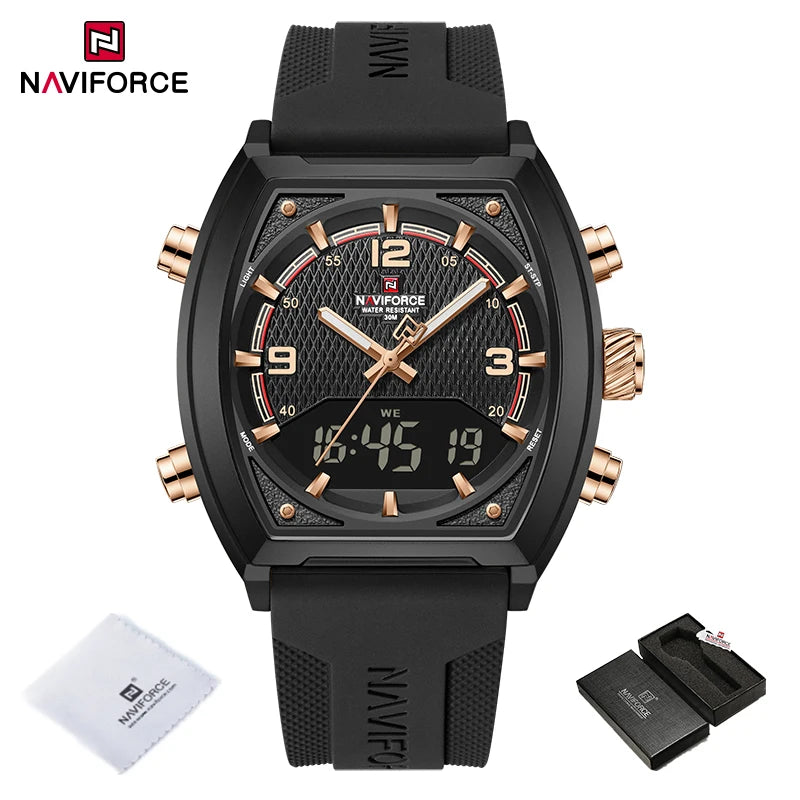 NAVIFORCE Men's Watch Business Simple Original Quartz Watches for Man Waterproof Luminous Silica Band Quartz Analog LCD Display - TAVEN System LLC