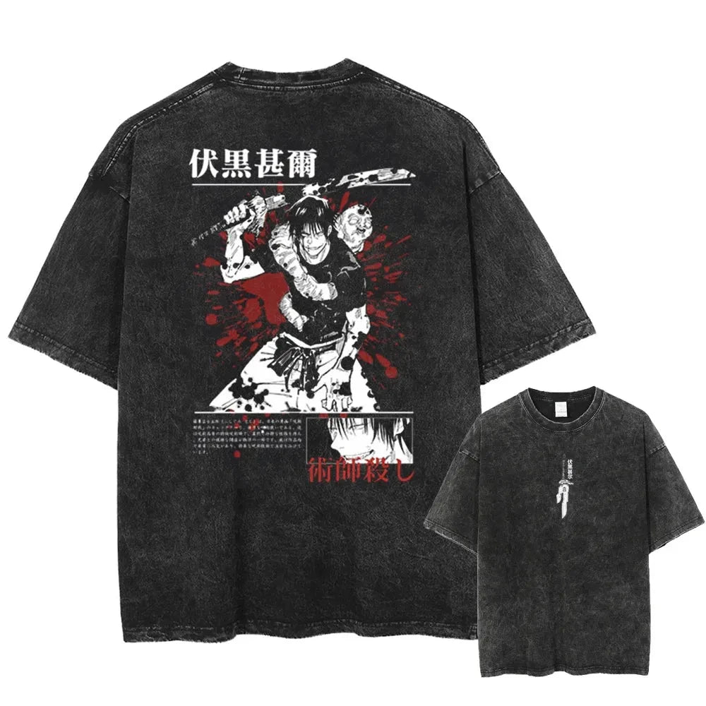 Anime Jujutsu Kaisen Sukuna Graphic Tee Men Vintage Washed T-Shirt TAVEN System LLC