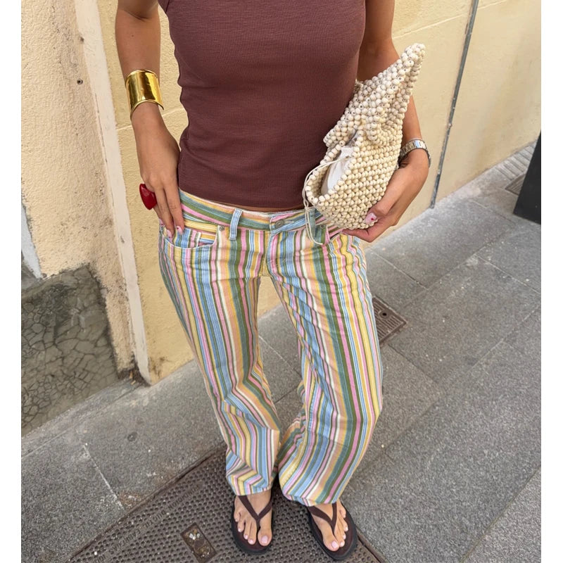 MUJER Striped Women's Jeans Pants Low Rise Baggy Pants Jeans Women Fashion Summer Denim Trousers Women Wide Leg Pants for Women TAVEN System LLC