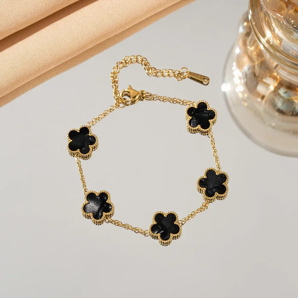 Adjustable Stainless Steel Bracelet for Women Classic Luxury Five Flower Design Fashionable Party Jewelry Gift TAVEN System LLC