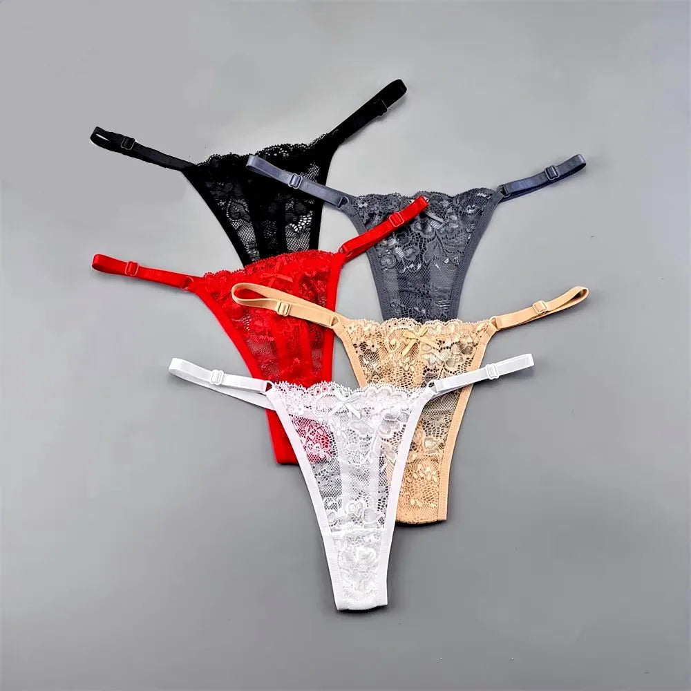 5PCS Free Shipping Seamless Women Thong Panties Adjust Belt Sexy Ice Silk G-string Lady Low Waist Lace Bikini T-back Plus Size TAVEN System LLC