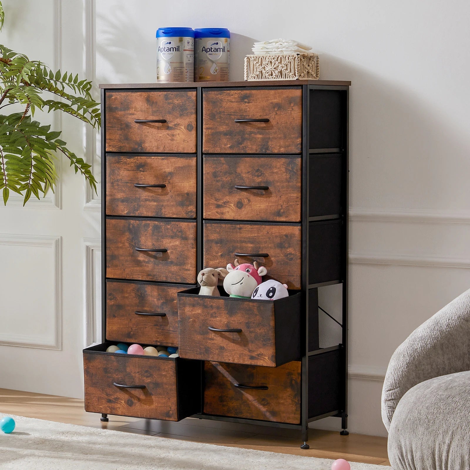 JHK 10 Drawer Fabric Dresser Storage Cabinet with Steel Frame TAVEN System LLC