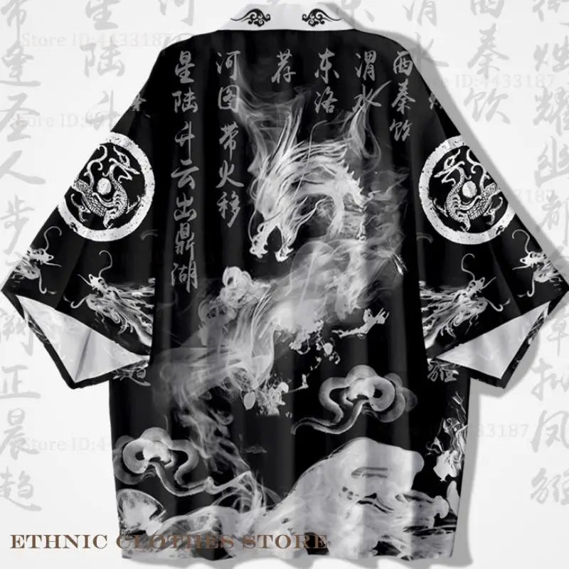 Oversize 3XL 4XL 5XL Japanese Kimono Cardigan Traditional Men's Samurai Cosplay Costume Chinese Style Print Dragon Yukata Haori TAVEN System LLC